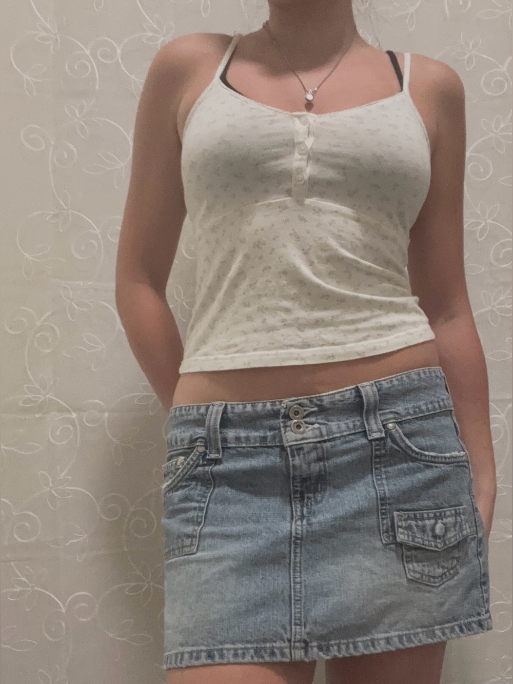 Brandy Melville Floral Button Front Camisole in White